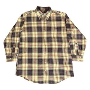 VTG Viyella Cotton/Wool Button Down Shirt Cream/Red/Green Plaid Tartan Men Large